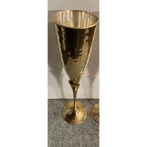 Pair of Brass Champagne Flutes  9.5inches Tall  Believe they are Silver  Lined